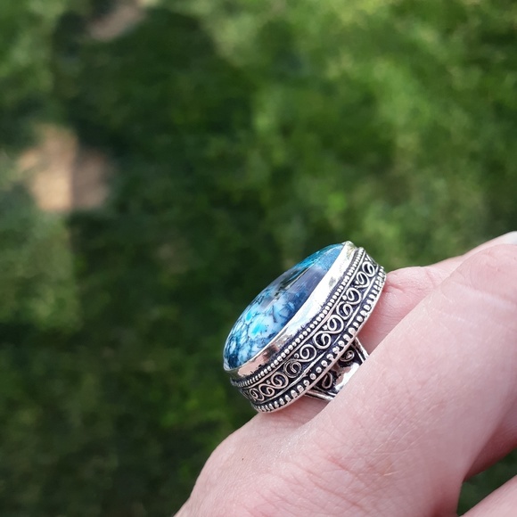 New Blue Dendrite Opal 925 Silver Ring. - Picture 4 of 11